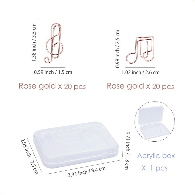 OWLFAVO Clef and Note Shape 40pcs Paper Clips with Clear Box, Rose Gold, Funny Cute Paperclips Bookmarks Planner Clips for Fun Office Supplies School Gifts Wedding Decoration - Image 2